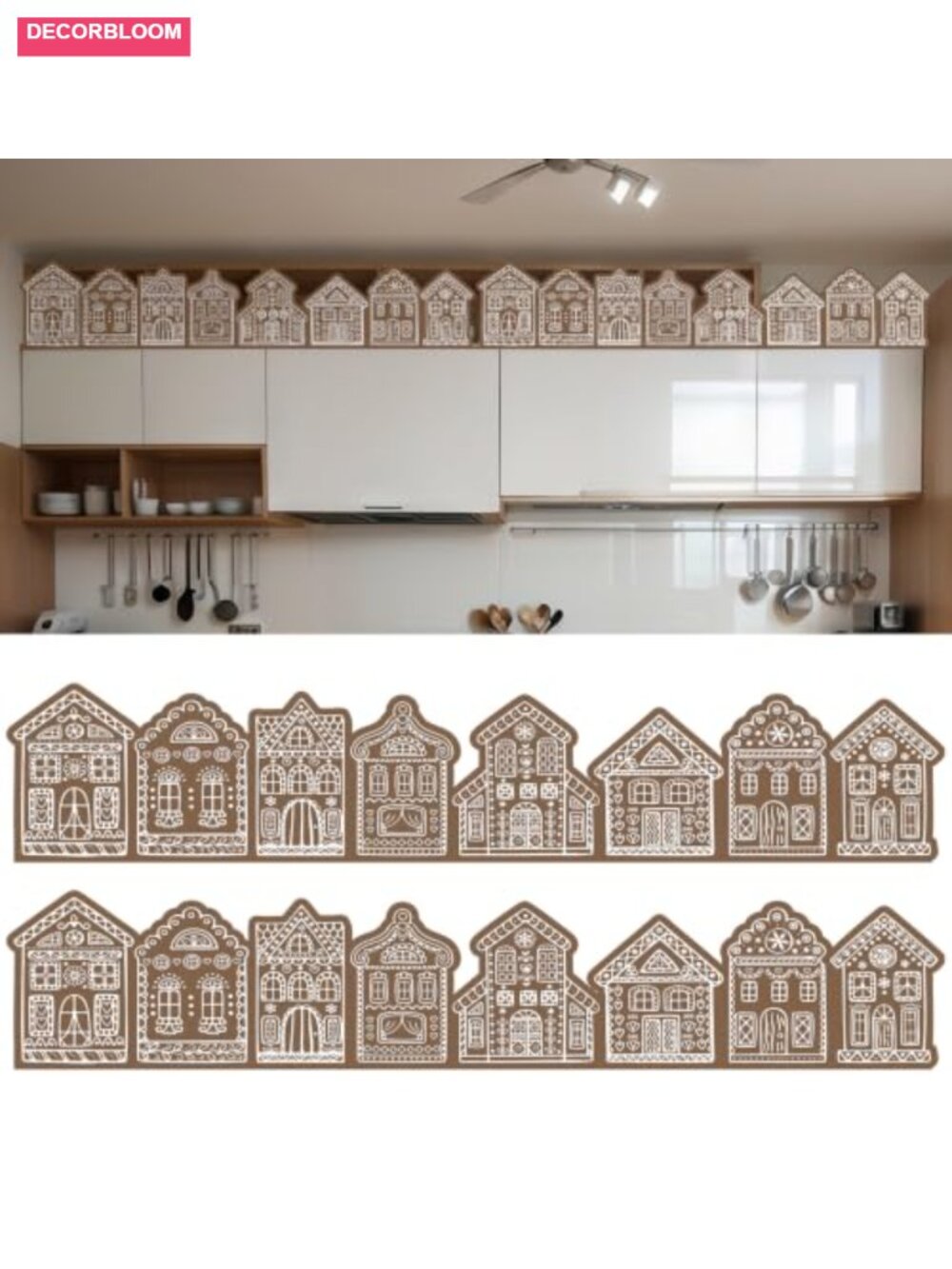 2 Pc Christmas Gingerbread House Cabinet Topper Plastic Cardboard Cutout Decor